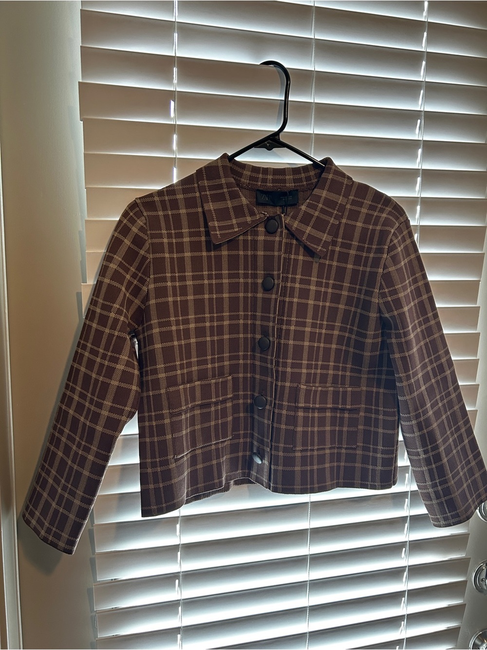 Zara Brown Plaid Button-Front Jacket